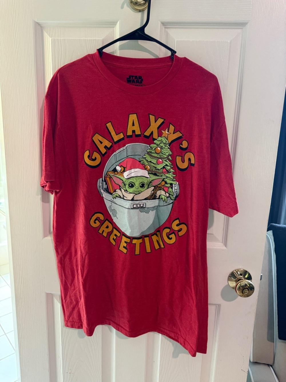 Star Wars Red 'Galaxy's Greetings' Grogu Holiday T-Shirt